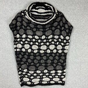 Sarah Pacini Black Gray Dot Textured Mohair Open Knit Sleeveless Top Cowl Neck